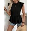 image:imageSHEWIN Womens Blouses Peplum Babydoll Summer Tops Ruffle Sleeve Dressy Casual Elegant Ladies Solid Shirts Spring ClothesBlack