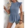 image:imageSHEWIN Womens Blouses Peplum Babydoll Summer Tops Ruffle Sleeve Dressy Casual Elegant Ladies Solid Shirts Spring ClothesBlue