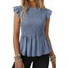 image:imageSHEWIN Womens Blouses Peplum Babydoll Summer Tops Ruffle Sleeve Dressy Casual Elegant Ladies Solid Shirts Spring ClothesBlue