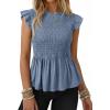 image:imageSHEWIN Womens Blouses Peplum Babydoll Summer Tops Ruffle Sleeve Dressy Casual Elegant Ladies Solid Shirts Spring ClothesBlue