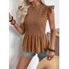 image:imageSHEWIN Womens Blouses Peplum Babydoll Summer Tops Ruffle Sleeve Dressy Casual Elegant Ladies Solid Shirts Spring ClothesCoffee