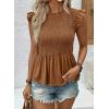 image:imageSHEWIN Womens Blouses Peplum Babydoll Summer Tops Ruffle Sleeve Dressy Casual Elegant Ladies Solid Shirts Spring ClothesCoffee
