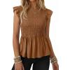 image:imageSHEWIN Womens Blouses Peplum Babydoll Summer Tops Ruffle Sleeve Dressy Casual Elegant Ladies Solid Shirts Spring ClothesCoffee