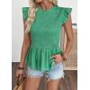 image:imageSHEWIN Womens Blouses Peplum Babydoll Summer Tops Ruffle Sleeve Dressy Casual Elegant Ladies Solid Shirts Spring ClothesGreen