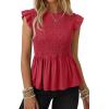 image:imageSHEWIN Womens Blouses Peplum Babydoll Summer Tops Ruffle Sleeve Dressy Casual Elegant Ladies Solid Shirts Spring ClothesRose Red