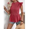 image:imageSHEWIN Womens Blouses Peplum Babydoll Summer Tops Ruffle Sleeve Dressy Casual Elegant Ladies Solid Shirts Spring ClothesRose Red