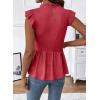 image:imageSHEWIN Womens Blouses Peplum Babydoll Summer Tops Ruffle Sleeve Dressy Casual Elegant Ladies Solid Shirts Spring ClothesRose Red