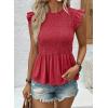 image:imageSHEWIN Womens Blouses Peplum Babydoll Summer Tops Ruffle Sleeve Dressy Casual Elegant Ladies Solid Shirts Spring ClothesRose Red