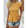 image:imageSHEWIN Womens Blouses Peplum Babydoll Summer Tops Ruffle Sleeve Dressy Casual Elegant Ladies Solid Shirts Spring ClothesYellow