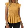 image:imageSHEWIN Womens Blouses Peplum Babydoll Summer Tops Ruffle Sleeve Dressy Casual Elegant Ladies Solid Shirts Spring ClothesYellow
