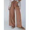 image:imageSHEWIN Womens Boho Wide Leg Pants Lace Casual Drawstring Elastic Waist Summer Spring 2026 Beach Vacation Palazzo PantsBrown