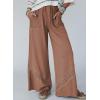 image:imageSHEWIN Womens Boho Wide Leg Pants Lace Casual Drawstring Elastic Waist Summer Spring 2026 Beach Vacation Palazzo PantsBrown