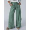 image:imageSHEWIN Womens Boho Wide Leg Pants Lace Casual Drawstring Elastic Waist Summer Spring 2026 Beach Vacation Palazzo PantsGreen