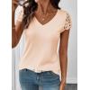 image:imageSHEWIN Womens Lace Tops Casual V Neck Short Sleeve Shirts Loose Tunic Top 2026Beige