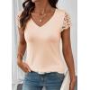 image:imageSHEWIN Womens Lace Tops Casual V Neck Short Sleeve Shirts Loose Tunic Top 2026Beige