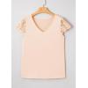 image:imageSHEWIN Womens Lace Tops Casual V Neck Short Sleeve Shirts Loose Tunic Top 2026Beige