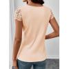 image:imageSHEWIN Womens Lace Tops Casual V Neck Short Sleeve Shirts Loose Tunic Top 2026Beige