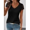 image:imageSHEWIN Womens Lace Tops Casual V Neck Short Sleeve Shirts Loose Tunic Top 2026Black