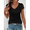 image:imageSHEWIN Womens Lace Tops Casual V Neck Short Sleeve Shirts Loose Tunic Top 2026Black