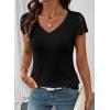 image:imageSHEWIN Womens Lace Tops Casual V Neck Short Sleeve Shirts Loose Tunic Top 2026Black