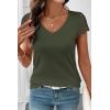 image:imageSHEWIN Womens Lace Tops Casual V Neck Short Sleeve Shirts Loose Tunic Top 2026Green
