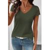 image:imageSHEWIN Womens Lace Tops Casual V Neck Short Sleeve Shirts Loose Tunic Top 2026Green