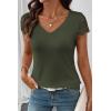 image:imageSHEWIN Womens Lace Tops Casual V Neck Short Sleeve Shirts Loose Tunic Top 2026Green