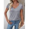 image:imageSHEWIN Womens Lace Tops Casual V Neck Short Sleeve Shirts Loose Tunic Top 2026Grey