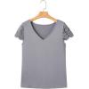 image:imageSHEWIN Womens Lace Tops Casual V Neck Short Sleeve Shirts Loose Tunic Top 2026Grey