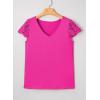 image:imageSHEWIN Womens Lace Tops Casual V Neck Short Sleeve Shirts Loose Tunic Top 2026Hot Pink