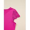image:imageSHEWIN Womens Lace Tops Casual V Neck Short Sleeve Shirts Loose Tunic Top 2026Hot Pink