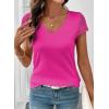 image:imageSHEWIN Womens Lace Tops Casual V Neck Short Sleeve Shirts Loose Tunic Top 2026Hot Pink