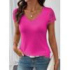 image:imageSHEWIN Womens Lace Tops Casual V Neck Short Sleeve Shirts Loose Tunic Top 2026Hot Pink
