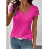 image:imageSHEWIN Womens Lace Tops Casual V Neck Short Sleeve Shirts Loose Tunic Top 2026Hot Pink