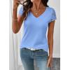image:imageSHEWIN Womens Lace Tops Casual V Neck Short Sleeve Shirts Loose Tunic Top 2026Light Blue