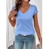 image:imageSHEWIN Womens Lace Tops Casual V Neck Short Sleeve Shirts Loose Tunic Top 2026Light Blue