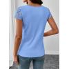 image:imageSHEWIN Womens Lace Tops Casual V Neck Short Sleeve Shirts Loose Tunic Top 2026Light Blue
