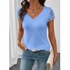 image:imageSHEWIN Womens Lace Tops Casual V Neck Short Sleeve Shirts Loose Tunic Top 2026Light Blue