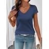 image:imageSHEWIN Womens Lace Tops Casual V Neck Short Sleeve Shirts Loose Tunic Top 2026Navy Blue