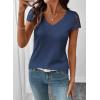 image:imageSHEWIN Womens Lace Tops Casual V Neck Short Sleeve Shirts Loose Tunic Top 2026Navy Blue