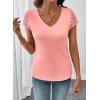 image:imageSHEWIN Womens Lace Tops Casual V Neck Short Sleeve Shirts Loose Tunic Top 2026Peach Pink