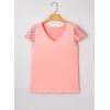 image:imageSHEWIN Womens Lace Tops Casual V Neck Short Sleeve Shirts Loose Tunic Top 2026Peach Pink