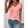image:imageSHEWIN Womens Lace Tops Casual V Neck Short Sleeve Shirts Loose Tunic Top 2026Peach Pink