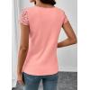 image:imageSHEWIN Womens Lace Tops Casual V Neck Short Sleeve Shirts Loose Tunic Top 2026Peach Pink