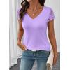 image:imageSHEWIN Womens Lace Tops Casual V Neck Short Sleeve Shirts Loose Tunic Top 2026Purple