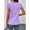 image:imageSHEWIN Womens Lace Tops Casual V Neck Short Sleeve Shirts Loose Tunic Top 2026Purple