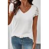 image:imageSHEWIN Womens Lace Tops Casual V Neck Short Sleeve Shirts Loose Tunic Top 2026White