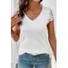 image:imageSHEWIN Womens Lace Tops Casual V Neck Short Sleeve Shirts Loose Tunic Top 2026White