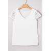 image:imageSHEWIN Womens Lace Tops Casual V Neck Short Sleeve Shirts Loose Tunic Top 2026White