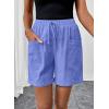 image:imageSHEWIN Womens Shorts Lightweight Bermuda Shorts for Women Casual 5 Inch Inseam Summer Linen Shorts with PocketsDark Blue